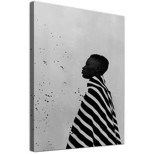 lot 8148 image: African American Canvas Wall Art Black and White People Painting Modern Fashion Poster Abstract People Canvas Wall Art Retro Aesthetic Minimalist Print Black Man Portrait Painting 16x24inch No Frame