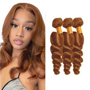 lot 8150 image: Light Brown Human Hair Bundles #30 Brown Loose Wave Bundle 12 14 16 Inch Unprocessed Brazilian Virgin Remy Hair Light Brown 3 Bundles Hair Extensions 150g