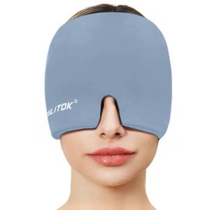 lot 8159 image: Migraine Headache Relief Cap, Gel Ice Head Wrap, Hot and Cold Therapy, Headache Eyes Mask for Sinus, Puffy Eyes, Tension and Stress Relief (Grey)
