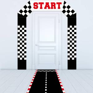 lot 8160 image: Race Car Door Decorations Fabric Checkered Birthday Door Banner Runway Mat Race Car Hanging Porch Sign Banners Long Racetrack Racing Backdrop for Racer Fans Games Sport Party Decor