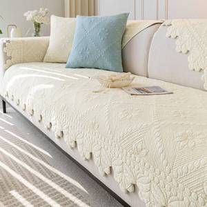 lot 8161 image: XSlive Cotton Quilted Couch Covers for Sofa Farmhouse Sofa Covers Washable(Ivory,28x28)