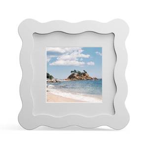 lot 8165 image: THKRLOF 4x4 Picture Frame with Mat for 3x3, Wavy Edge Wooden Real Glass Photo Frame for Tabletop and Wall Hanging, White, 1 Pack