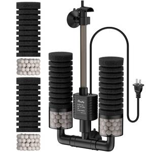 lot 8185 image: Pawfly Aquarium Sponge Filter, 70 GPH Fish Tank Filter, 3 W Submersible Small Aquarium Filter with Water Pump, Double Foams & Ceramic Balls, Quiet Bio Sponge Filter for 10-40 Gallon Tanks