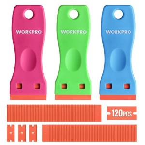 lot 8209 image: WORKPRO Plastic Razor Blade Scraper Kit, 3 Scrapers with 120 Blades