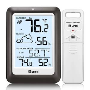 lot 8210 image: Indoor Outdoor Thermometer Wireless Weather Station, Temperature Humidity Monitor Battery Powered Inside Outside Thermometers with 330ft Range Remote Sensor and Backlight Display��Metal Black��