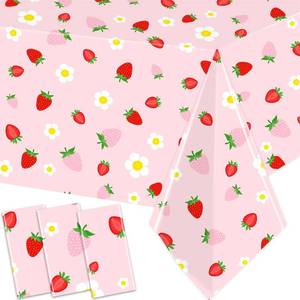 lot 8214 image: GREHUMOR 3 Pack Strawberry Tablecloth Strawberry Birthday Decorations Plastic Strawberry Theme Party Table Cover for Girls Sweet One Birthday Berry Sweet Baby Shower Party Supplies, Pink and Red