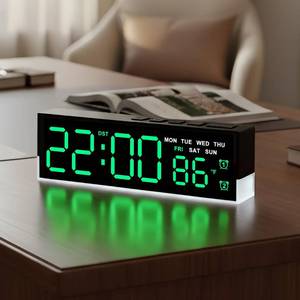 lot 8218 image: zyzamay 7-Inch Modern LED Digital Alarm Clock with Dual Alarms & Soft Bottom Light��Displays Time, Date, Day, Temperature ��3-Level AutoManual Brightness, DST, USB or Battery Powered Desk Clock,Green