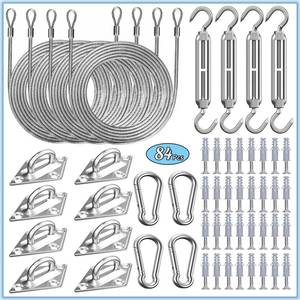 lot 8221 image: HDYAR 84 Pcs Sun Shade Sail Hardware Kit with Cable Wire Rope for Rectangle Square Triangle Shade Sail Installation, 6 inch 304 Grade Stainless for Garden,Outdoors,DIY Crafts,Railing