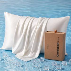 lot 8222 image: Bedsure Cooling Pillowcase for Hot Sleepers, Silk Like Pillow Case Standard Set of 2, Reduce Wrinkles & Frizz-Free Hair, Infused with HA & Ceramides for Skin, Hidden Zipper, Standard, White