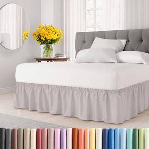 lot 8236 image: CGK Linens Wrap Around Dust Ruffle Bed Skirt - King, 18 Light Grey
