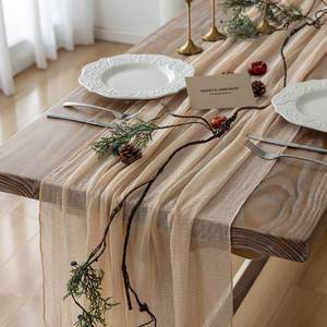 lot 8238 image: Deep Beige Cheesecloth Table Runner 120 Inches Fall Party Home Decorations