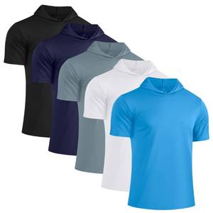 lot 8240 image: HovSiyla 5 Pack Mens Athletic Dry Fit Hoodie Shirts Short Sleeve Workout Casual Sun Protection Hiking Sports Gym Tops Black Mid-Gray Navy-Blue White Azure XX-Large