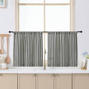 lot 8255 image: Chyhomenyc Striped Boho Curtains 24 Inch Length - Light Filtering Faux Linen Half Window Cafe Curtains, Farmhouse Short Curtain Tiers for Bathroom RV Camper, 30Wx24L, 2 Pieces, Black
