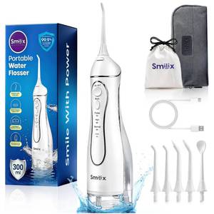 lot 8256 image: Water Flosser Cordless for Teeth Cleaning & Braces, Portable Dental Flosser 300ML, USB-C Fast Charge, IPX7 Waterproof, 4 Cleaning Modes, 5 Tips, Travel Case �� Smilix.