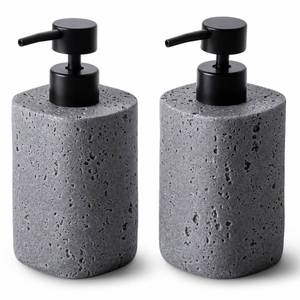 lot 8257 image: Clasin Home 2 Pack Gray Resin Soap Dispensers, Refillable Liquid Lotion Dispenser Bottles with Travertine-Look for Bathroom and Kitchen Countertop, Modern Stone Texture (10.8 oz)