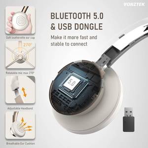 lot 8278 image: Vonztek Wireless Headset, Trucker Bluetooth Headset with Microphone Noise Canceling & USB Dongle, 5.0 Wireless Headphones with Mic Mute for Cell Phone PC Computer Work Office Teams Meeting Call