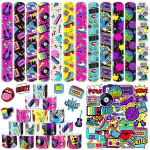lot 8298 image: Sinmoe 86 Pcs 80s 90s Slap Bracelets Bulk Party Favors with Retro Stickers