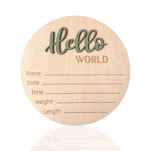 lot 8303 image: Baby Announcement Sign, ��5.9 Inch Wooden Hello World Newborn Signs, Birth Announcement Sign, Baby Shower Hospital Nursery for Newborn Boys and Girls (Forest Green)