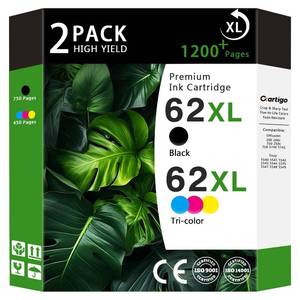 lot 8312 image: 62XL High Yield Compatible Ink Cartridges Replacement for HP 62, Fit HP Envy 5540 5640 5660 7644 OfficeJet 5740 5741 8040 200 250 Series Printers, Combo 2-Pack (1 Black  1 Tri-Color)