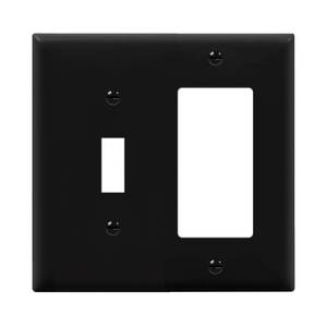 lot 8313 image: ENERLITES Combination Toggle Light SwitchDecorator Light Switch Plate, Double Switch Wall Plate, Standard Size 2-Gang 4.50 x 4.57, Polycarbonate Thermoplastic, 881131-BK, Black