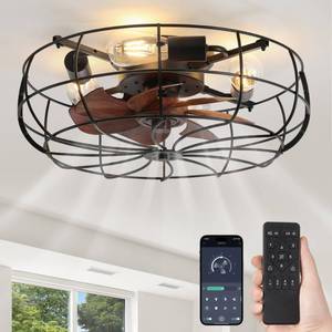 lot 13701 image: LEDIARY 20 Caged Farmhouse Ceiling Fans with Lights and RemoteApp, Black