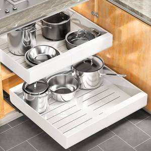 lot 13708 image: Pull out Cabinet Organizer, Expandable(12-20) Heavy Duty Slide out Drawers Fixed with Adhesive Nano Film for Pots, Roll out Shelf Storage for Kitchen Base Cabinet, Pantry, Bathroom Cupboard