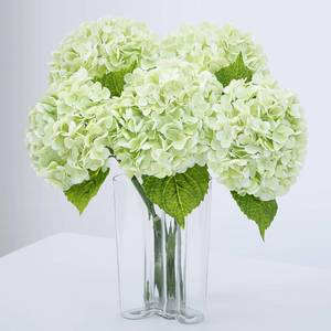 lot 13709 image: Waipfaru 21 Real Touch Green Hydrangea Artificial Flowers with Long Stem & Leaves, Full Latex Faux Hydrangea Flowers for Home Decor Party Floral Arrangements Wedding Bouquets Centerpieces, 5Pcs