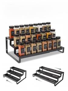 lot 13710 image: Deloban 3-Tier Spice Rack Organizer For Cabinet,Countertop Pantry Kitchen Organizer,Metal Display Rack, Suitable For Various Cans And Bottles.