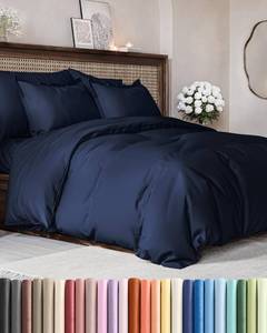 lot 13716 image: Duvet Cover Full Size - Soft 3 Piece with Zipper Closure - Navy Blue
