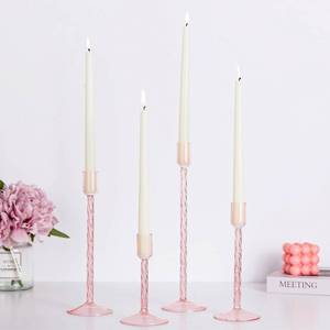lot 13731 image: Hewory Glass Pink Taper Candle Holders 4PCS Candlestick Holders Bulk