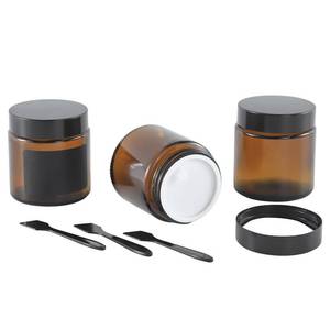 lot 13745 image: Lustervial 3pcs 4oz Small Amber Glass Jars with Airtight Lids for Lotion