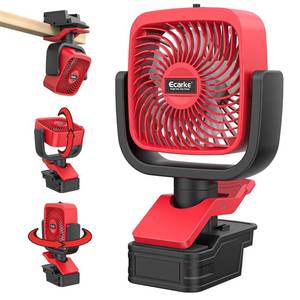 lot 13747 image: Ecarke 4 Clip Fan Compatible with Milwaukee 18V Battery (Tool Only) 3-Speed Cordless Clip-On Fan with 360° Rotation Low Noise Portable Desk Fan for Camping Jobsite Tent Fishing Outdoor