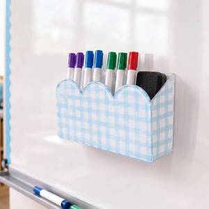 lot 14337 image: SiliFine Scalloped Magnetic Dry Erase Marker Holder, Blue Gingham
