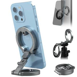 lot 14339 image: CAMOLO GEEK Dual Magnetic Phone Holder Compatiable with Magsafe for iPhone 16 15 14 13 12 Pro Max Plus Series, 14 Screw Tripod Mount, Gym Magnetic Phone Stand Travel(Silver)