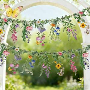 lot 14343 image: SUNBEAUTY Wildflower Banner 2 Pcs Waterproof Garland 2-Sided Printed Garden Party Flower 2x4.9FT Reusable Pre-stringing Hanging Decor for Garden Tropical Baby Shower Birthday Tea Party Supplies