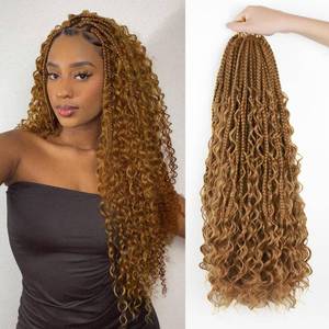 lot 14356 image: Boho Crochet Braids Human Hair 18 Inch Bohemian Braids Crochet Hair for Black Women Human Hair Pre looped Bohemian Goddess Box Braid Crochet Hair For Women