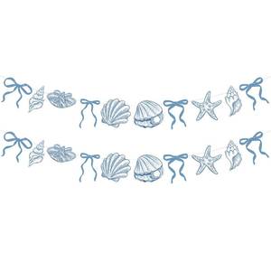 lot 14370 image: Oudain 2 Pack Blue Bow Seashell Starfish Banner 6.56 Ft Ocean Beach Decor