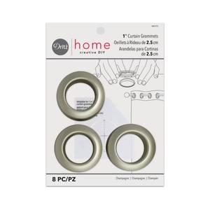 lot 14395 image: Dritz Curtain Grommets, 1 (25 mm) Inner Diameter, Heavy-Duty Plastic, Champagne Color, Snap-On Design, Tool-Free Installation, 8-Pack