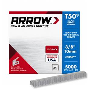 lot 14436 image: Arrow Fastener 506IP Heavy Duty T50 Staples for Upholstery, Construction, Furniture, Crafts, 38-Inch Leg Length, 38-Inch Crown Size, 5000 Pieces ( Pack of 1)