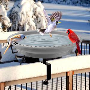 lot 19006 image: Daoeny Heated Bird Bath for Deck Railing, Upgraded 100W Heated Bird Baths for Outdoors Thermostat Control, Heated Bird Bath for Outside Winter Garden Yard Patio Decor (Grey)