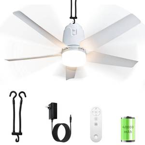 lot 19012 image: Gazebo Outdoor Ceiling Fan Light 31.5, 40000mAh Large Portable Ceiling Fan With Remote and Hanging Hook, 4 Wind Speeds, 3000K-6500K Dimmable Canopy Fan Light For Patios, Pop Up Tent, Camping
