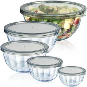 Glass Mixing Bowls with Airtight Lids, 5 PCS Thick Glass Nesting Bowls