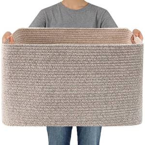 lot 19964 image: JMvicyroam 96L Large Woven Cotton Rope Blanket Basket, Oatmeal