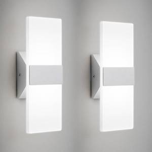 lot 19968 image: Modern LED Wall Sconces Set of Two, Dimmable Indoor Wall Lights, 2700K-5000K Adjustable, Hardwired Acrylic Wall Lamps for Living Room Bedroom Bathroom Hallway, 12 Inch, Brushed Nickel, Damp Rated, ETL