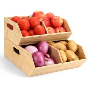 lot 19970 image: 2 Set Pantry Organizers and Storage Bins, Bamboo Stackable Baskets for Potatoes, Onion, Bread, Vegetables - Bamboo Pantry Organizer Containers for Drawer, Cabinet, Countertop