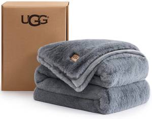 lot 19993 image: UGG Euphoria Throw Blanket, Plush Faux Fur Blanket, 50 x 70, Grey Blue