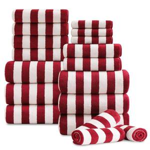 lot 19994 image: 18 Pcs Red Stripe Bath Towel Set with Hanging Loop-6 Bath Towels,6 Hand Towels,6 Washcloths Soft Family Towels Set Bathroom Towel Highly Absorbent Quick Dry Shower Towel for Beach Chair Spa Gym Hotel