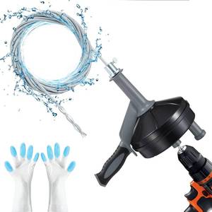 lot 19996 image: Drain Auger, Clog Remover with Drill Adapter, 25 Feet Flexible Plumbing Snake Use Manually or Powered for Kitchen,Bathrom and Shower Sink, Comes with Gloves(Gray)