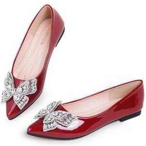 lot 20118 image: Leather Ballet Flats for Women Comfort Slip on Dress Shoes Red 9