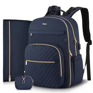lot 20119 image: MOMUVO Diaper Bag Backpack, Quilted Baby Bag with Changing Pad & Stroller Straps & Pacifier Case, Large Travel Diaper Bags for Mom Dad, Blue